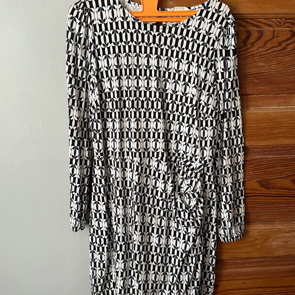 Black and White Geometric faux wrap Dress